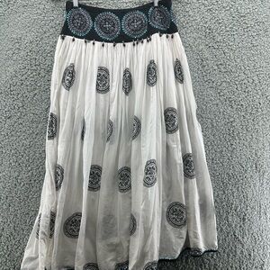 Grace Black and White A-Line Skirt with Blue Accents